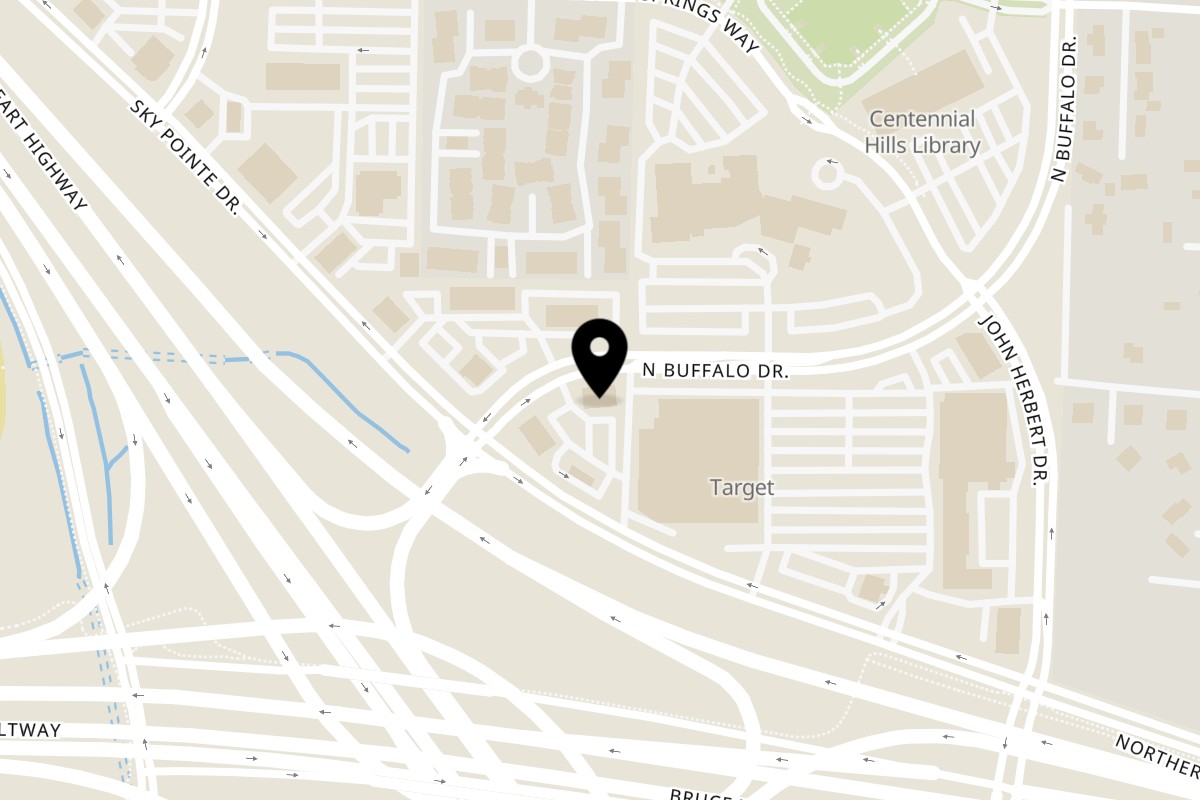 Map showing the location of Pizza Nation on 6530 North Buffalo Drive in Las Vegas